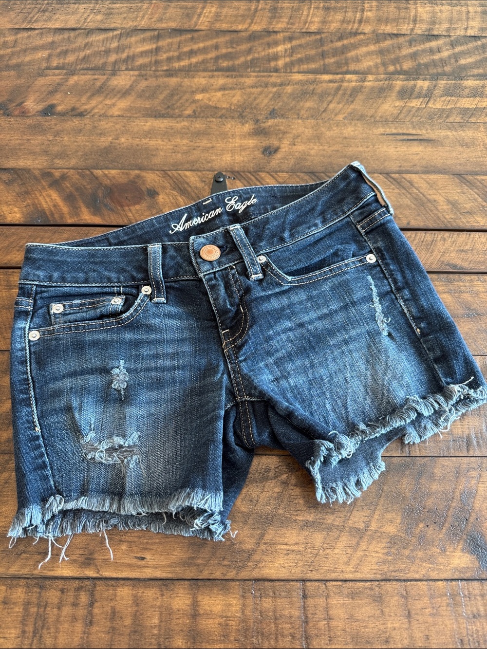 American Eagle Black/Dark Blue Stretch Denim Waistband Jeans